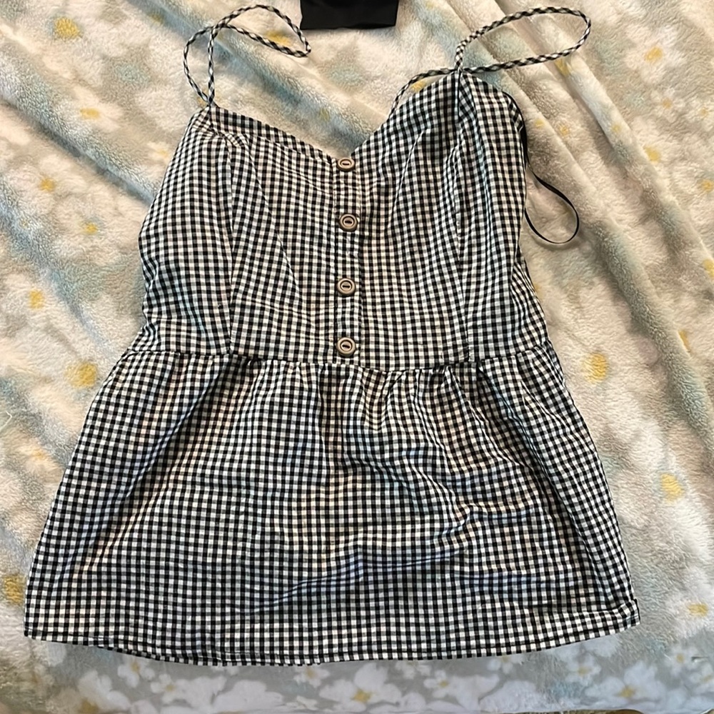 Potters Pot Spaghetti Strap Plaid Blouse